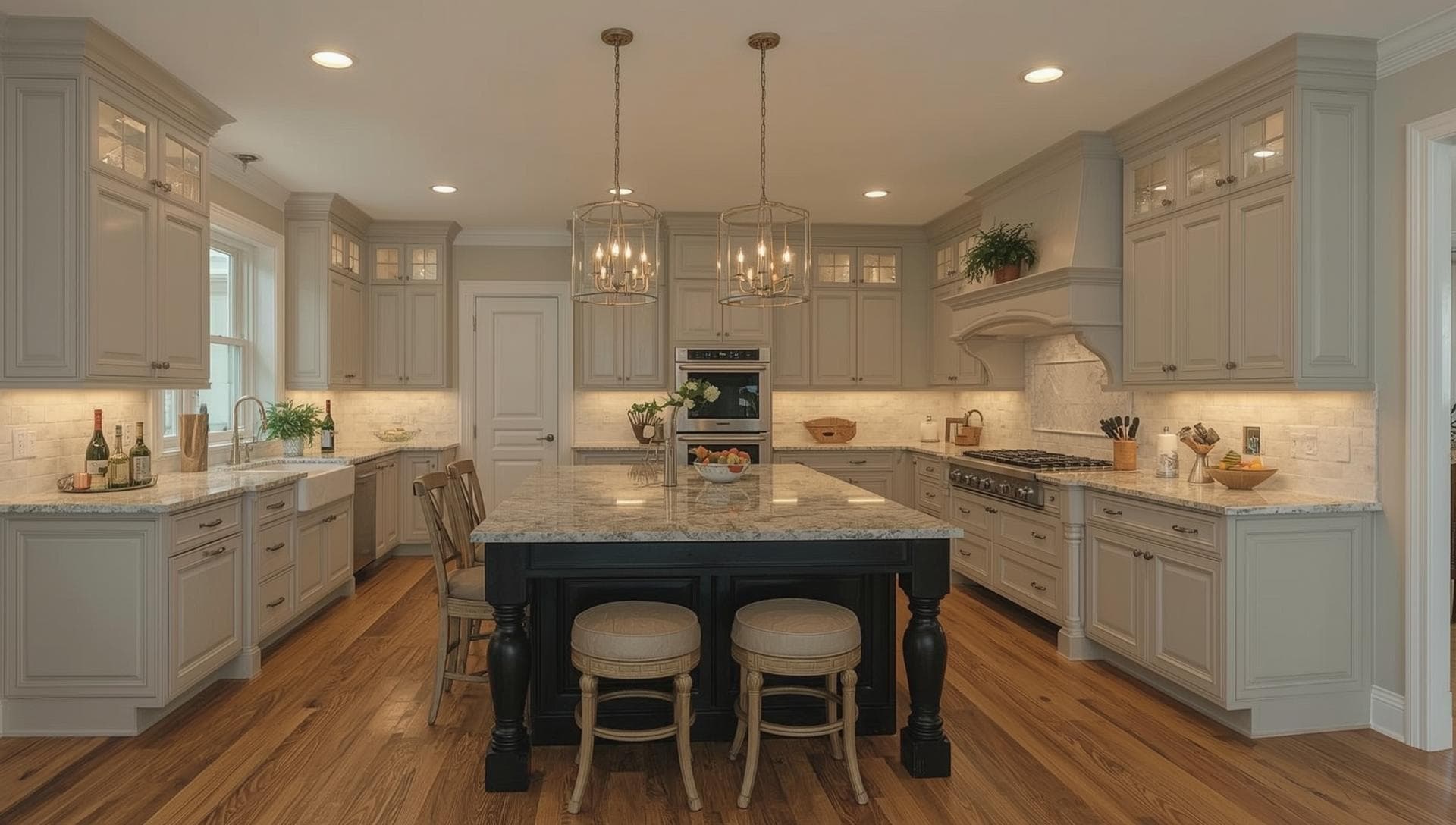 Luxury stone countertop kitchen with premium finishes